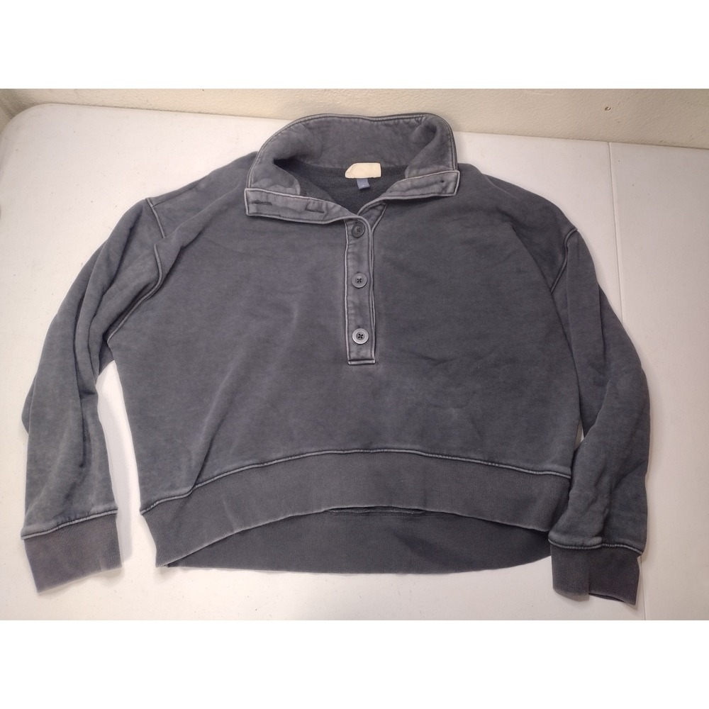 Universal Thread Womens Gray Button Up Mock Neck Fleece Sweatshirt Large